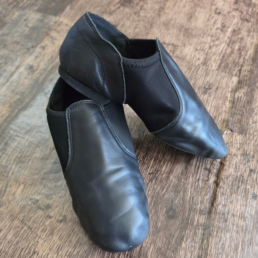 Jazz Shoes Kids 3.5 Black Leather Split Sole Slip On Dance Shoes